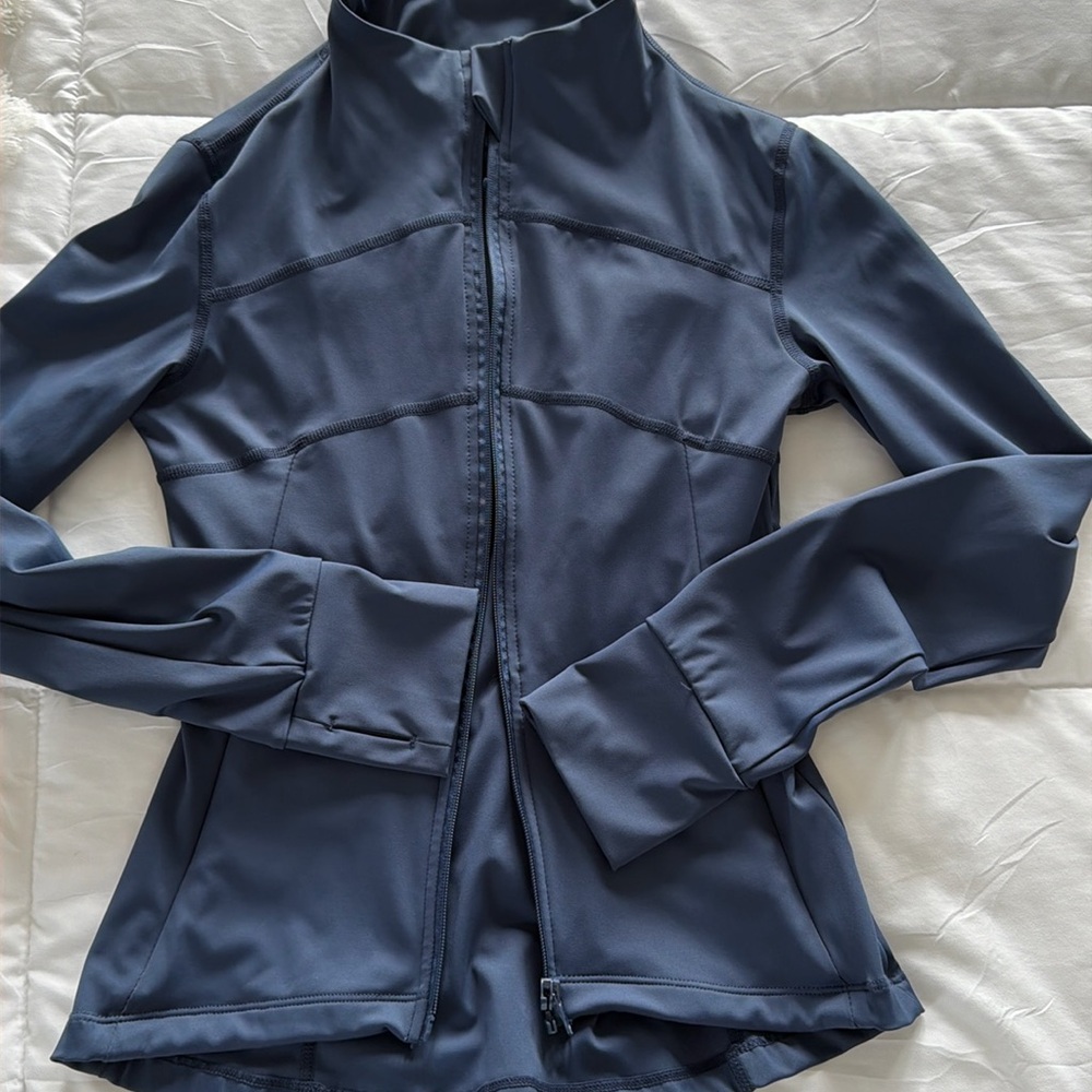 Slate Blue Fitted Athletic Full Zip Jacket Thumbholes XS